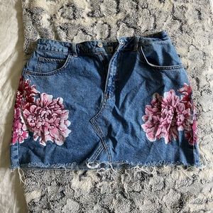 Floral Moto Denim Skirt